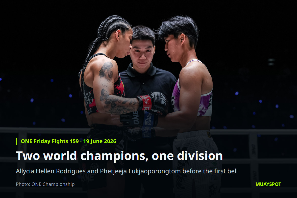 Allycia Hellen Rodrigues and Phetjeeja touch gloves before their world title fight at ONE Friday Fights 159