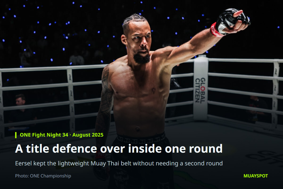 Regian Eersel defending his ONE lightweight Muay Thai world title at ONE Fight Night 34