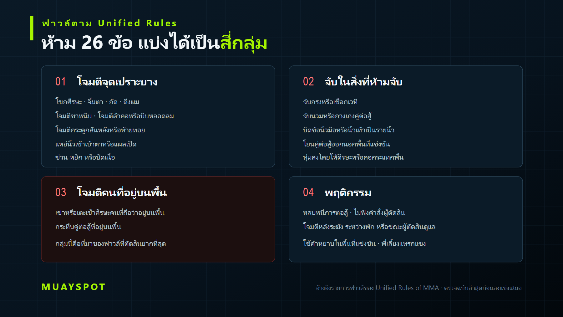 กลุ่มฟาวล์หลักในกติกา Unified Rules MMA